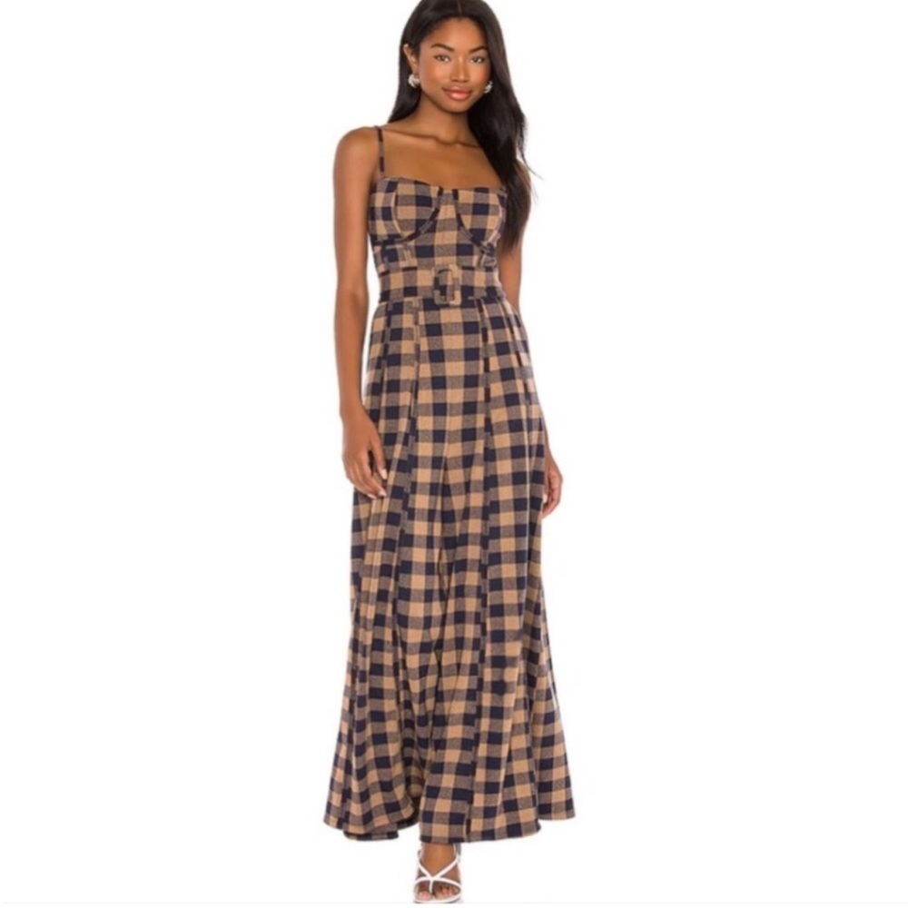 Free People Hold Me Tight Plaid Wide Leg Jumpsuit - Size US S but can fit size M